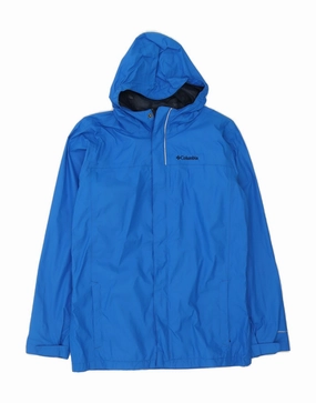 COLUMBIA Boys Omni-Tech Hooded Rain Jacket 15-16 Years XL Blue Nylon High Collar Support