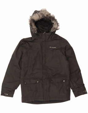 COLUMBIA Boys Omni-Tech Hooded Windbreaker Jacket 14-15 Years Large  Grey AdjustableHood Grid Fleece Lining