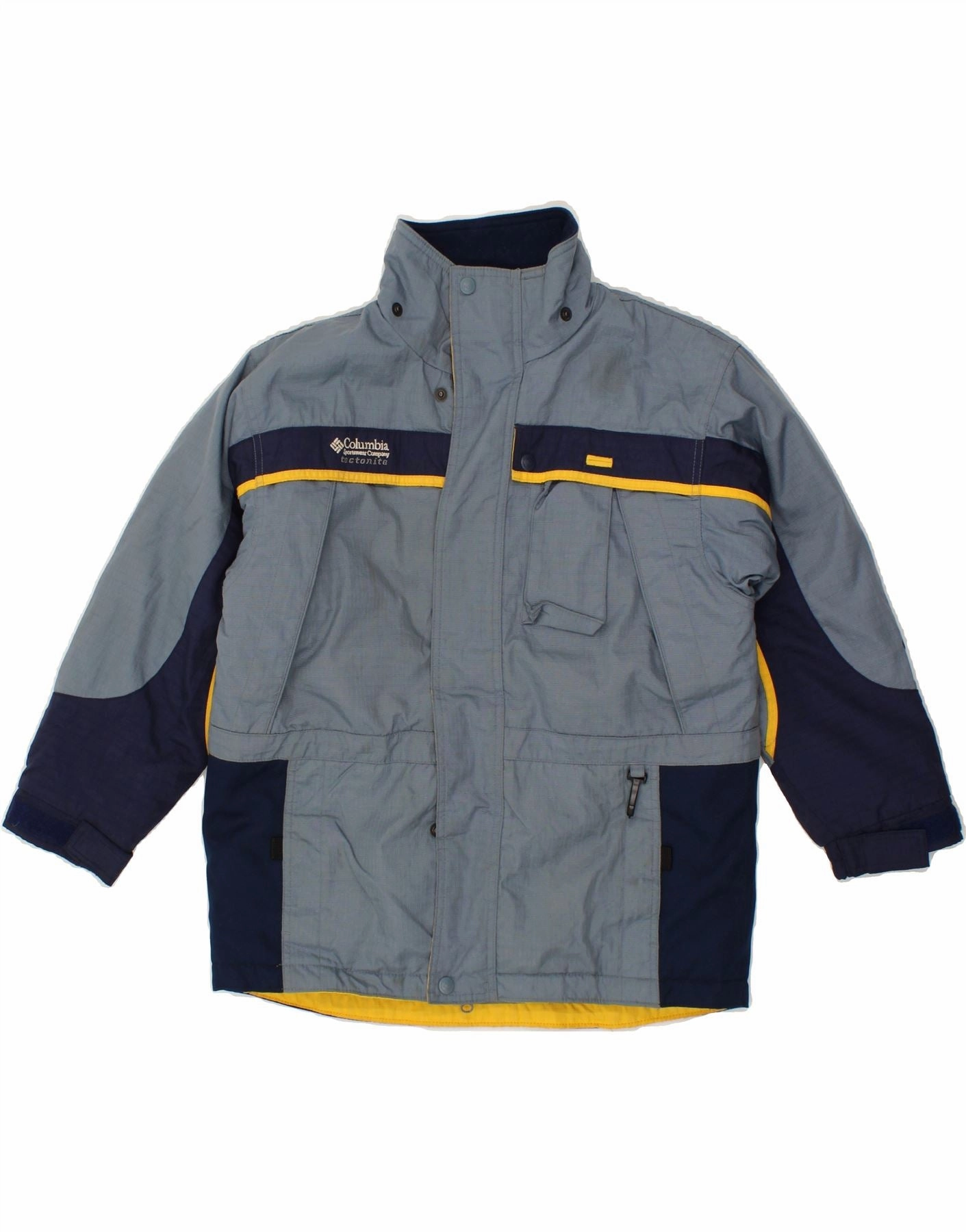 COLUMBIA Boys Windbreaker Jacket 10-11 Years Blue Colourblock Nylon YKK Zipper Quality
