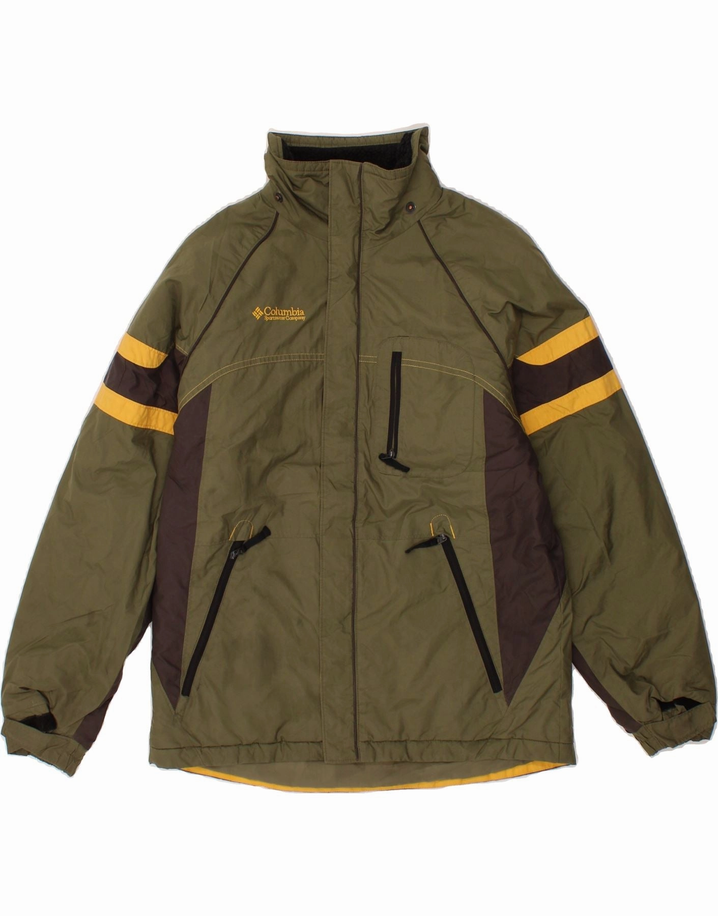 Fearlessness COLUMBIA Boys Windbreaker Jacket 14-15 Years Khaki Colourblock Polyester