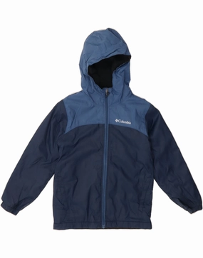 COLUMBIA Boys Windbreaker Jacket 7-8 Years Small Navy Blue Colourblock Vegan Option Flexible Motion