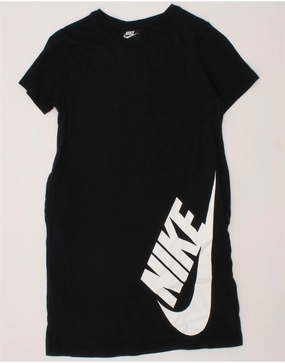 NIKE Girls Graphic T-Shirt Dress 10-11 Years Medium Black Cotton Street Vibe Global Style