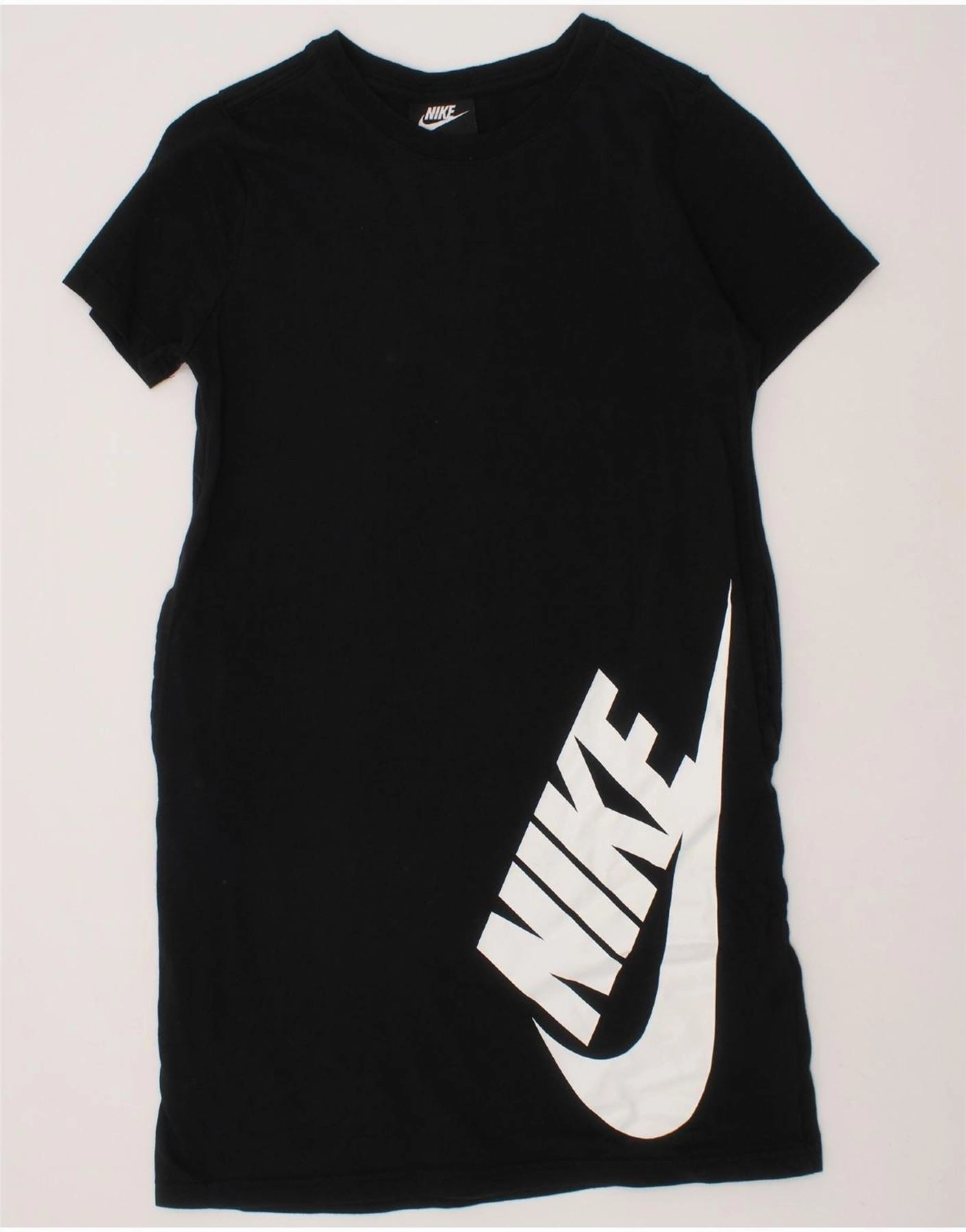 NIKE Girls Graphic T-Shirt Dress 10-11 Years Medium Black Cotton Street Vibe Global Style