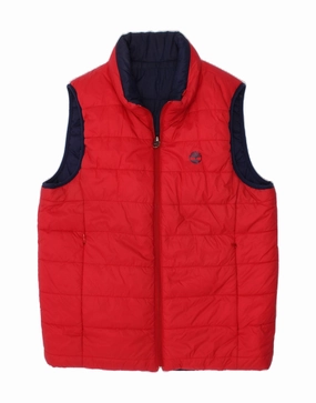 Trendy Protection TIMBERLAND Boys Reversible Padded Gilet 13-14 Years Small Red Polyester