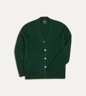 Dark Green Lambswool 6 Button Cardigan Garment Washed