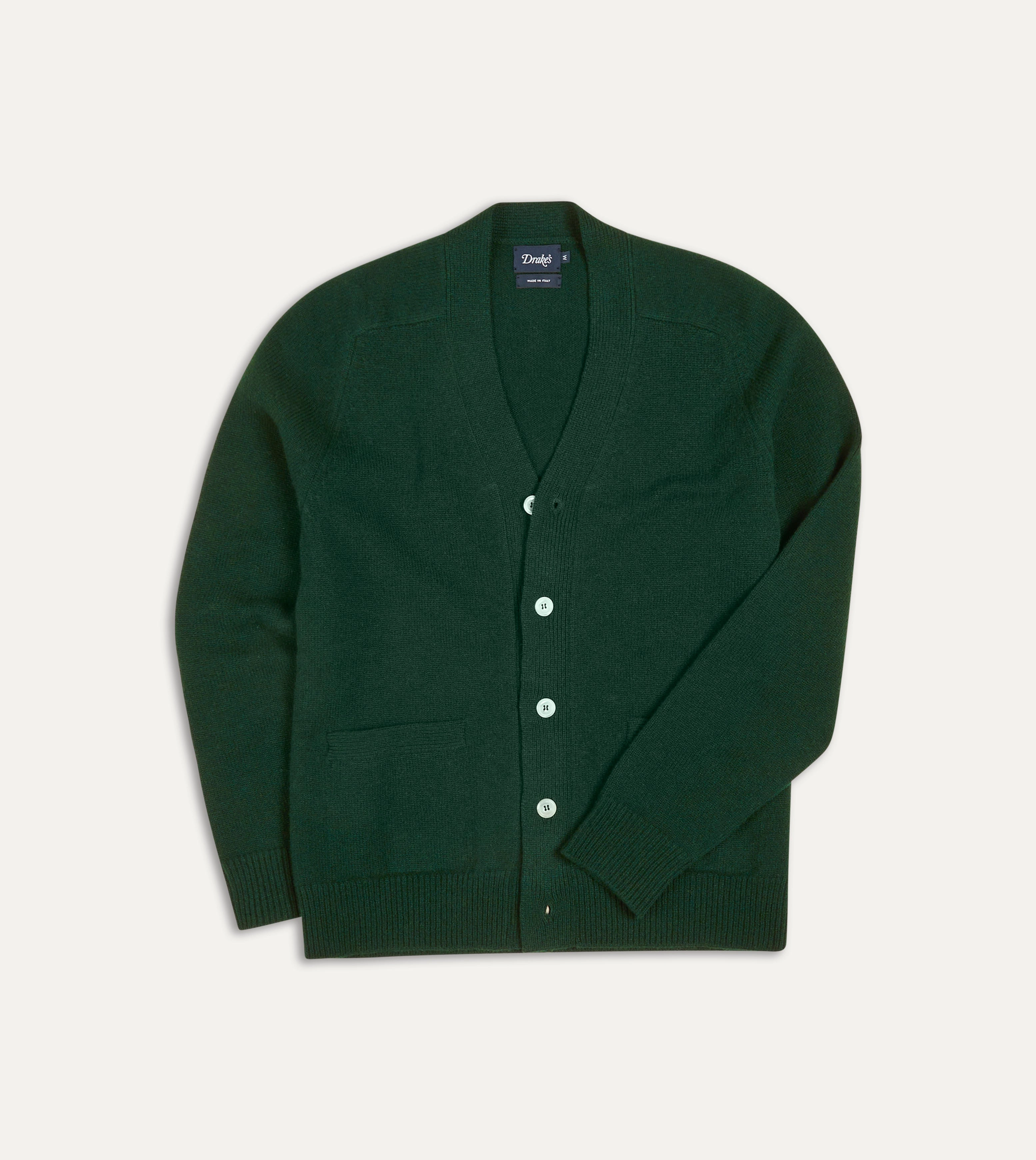 Dark Green Lambswool 6 Button Cardigan Garment Washed