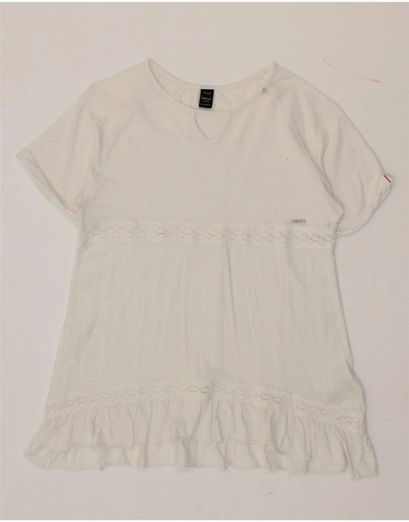 REPLAY Girls A-Line Dress 7-8 Years White Cotton Sophisticated cocktail dress