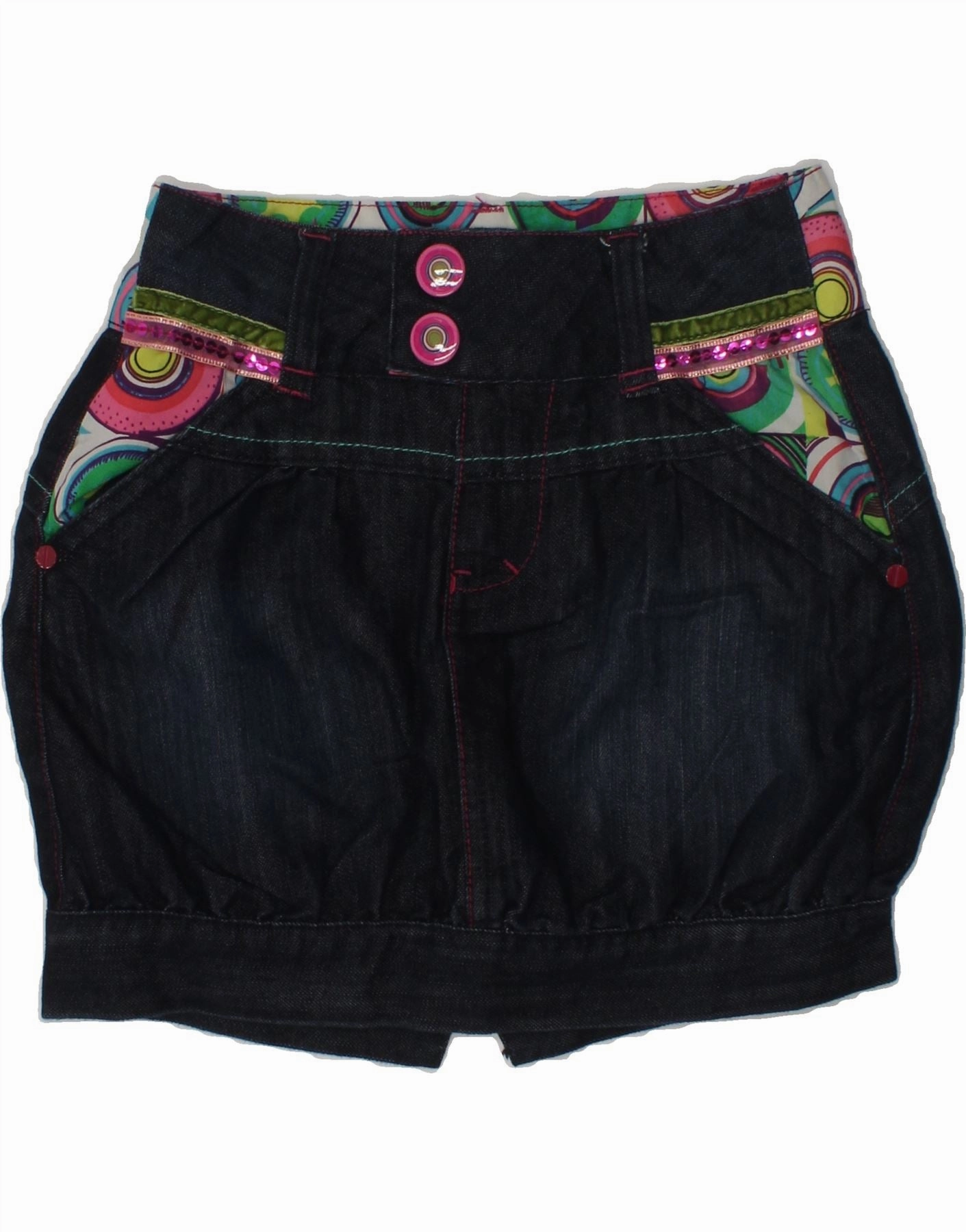 DESIGUAL Girls Denim Bubble Skirt 7-8 Years W22  Navy Blue Cotton Clear Blush