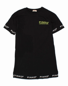 PINKO Girls Graphic T-Shirt Dress 8-9 Years Black Cotton Classic Look garden wedding