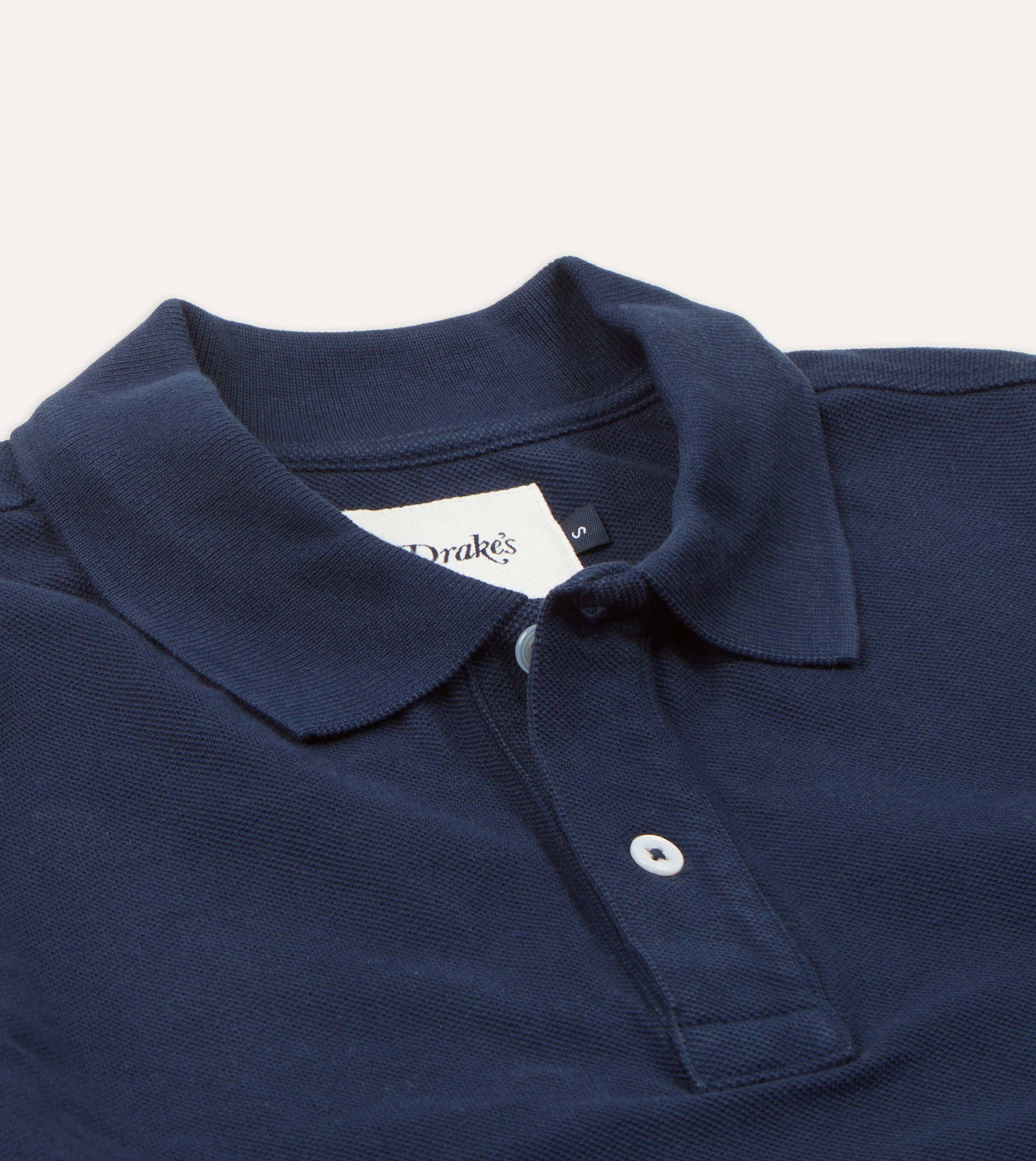 Casual Hoodie Cozy Feel Navy Pique Cotton Long-Sleeve Polo Shirt