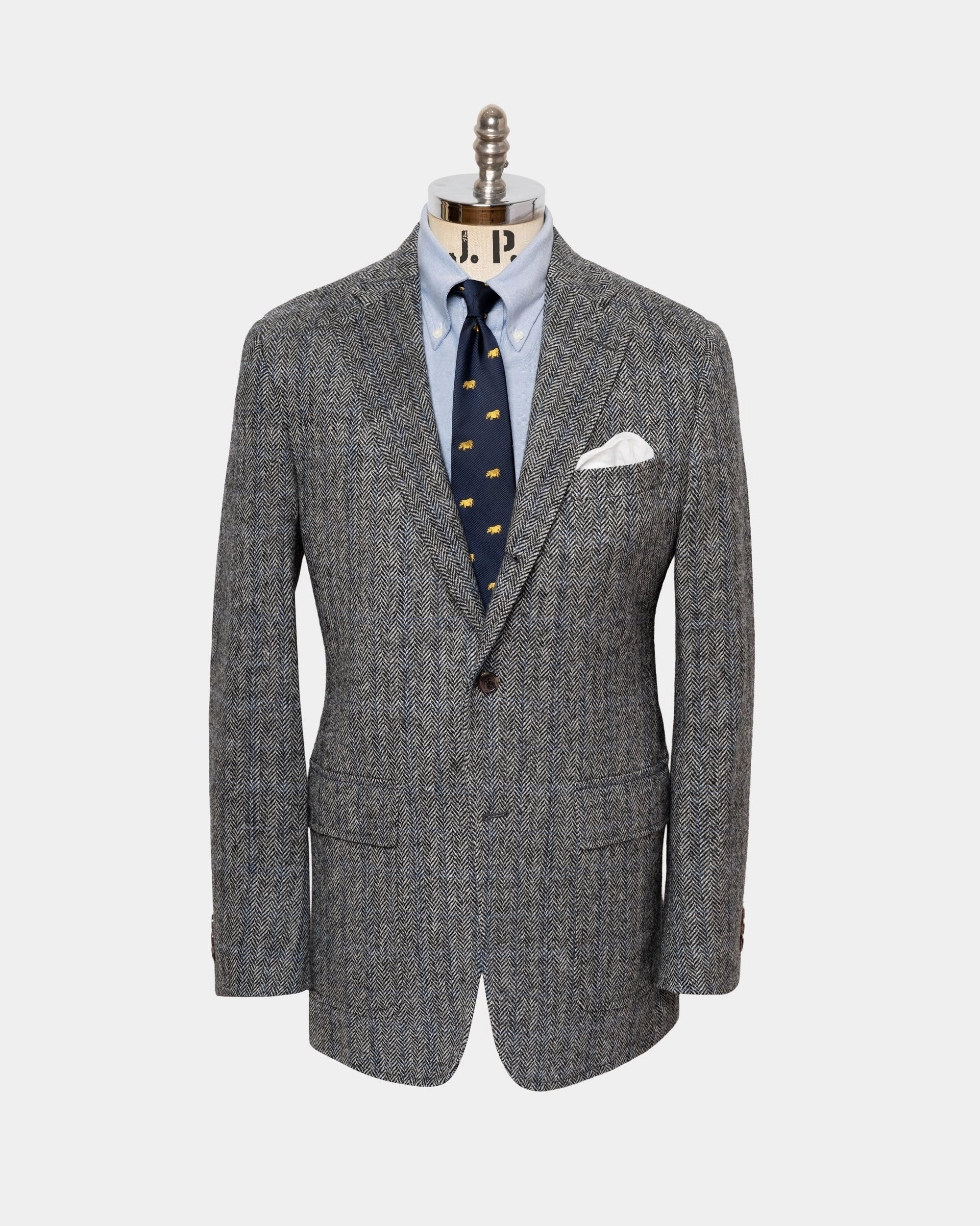 Professional Attire Sleek and Sharp Made-in-USA Blue Herringbone Cheviot Tweed Sport Coat