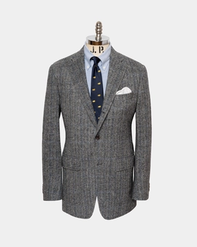 Professional Attire Sleek and Sharp Made-in-USA Blue Herringbone Cheviot Tweed Sport Coat