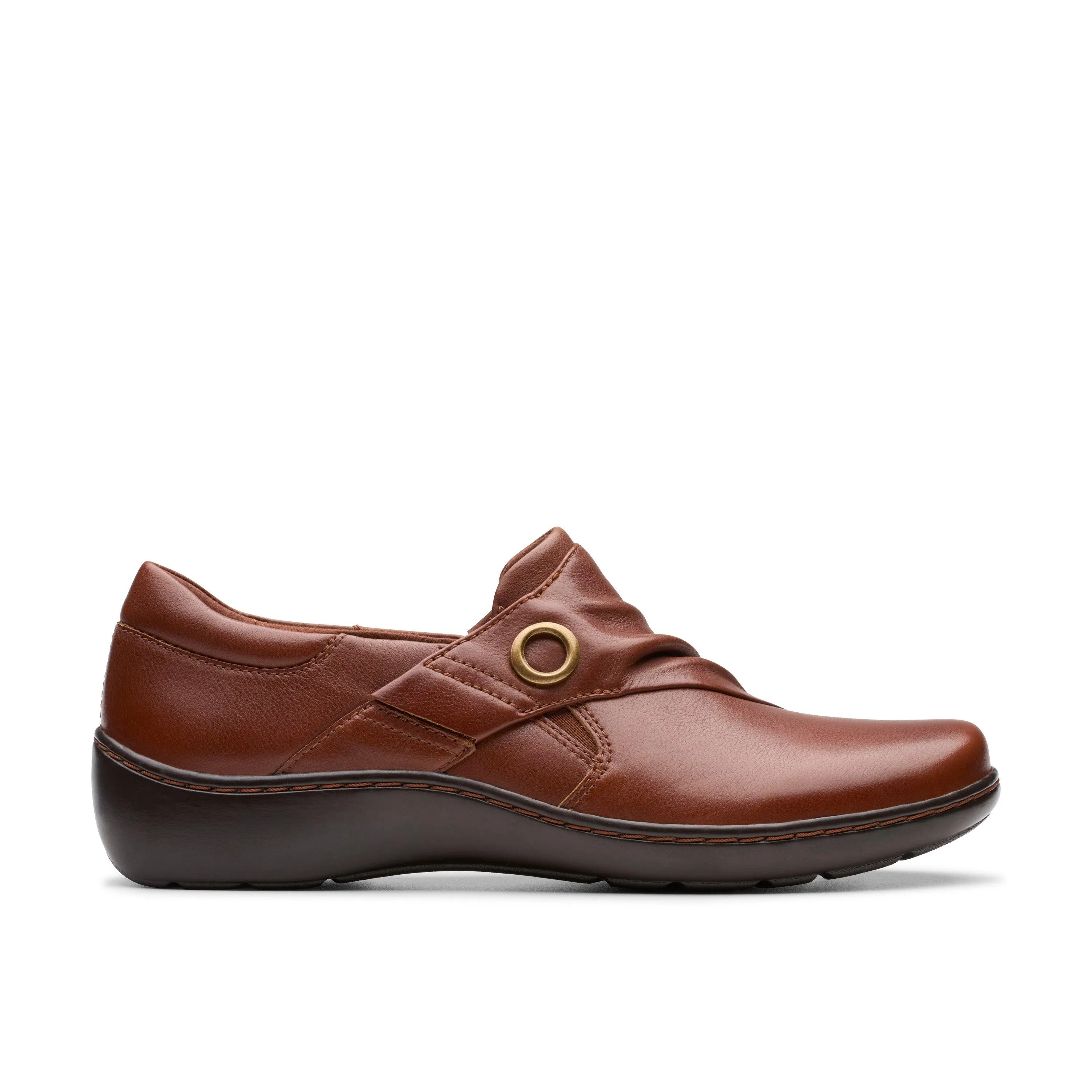 Comfortable Soles Distressed Look Clarks Cora Aubrie in Brown Leather