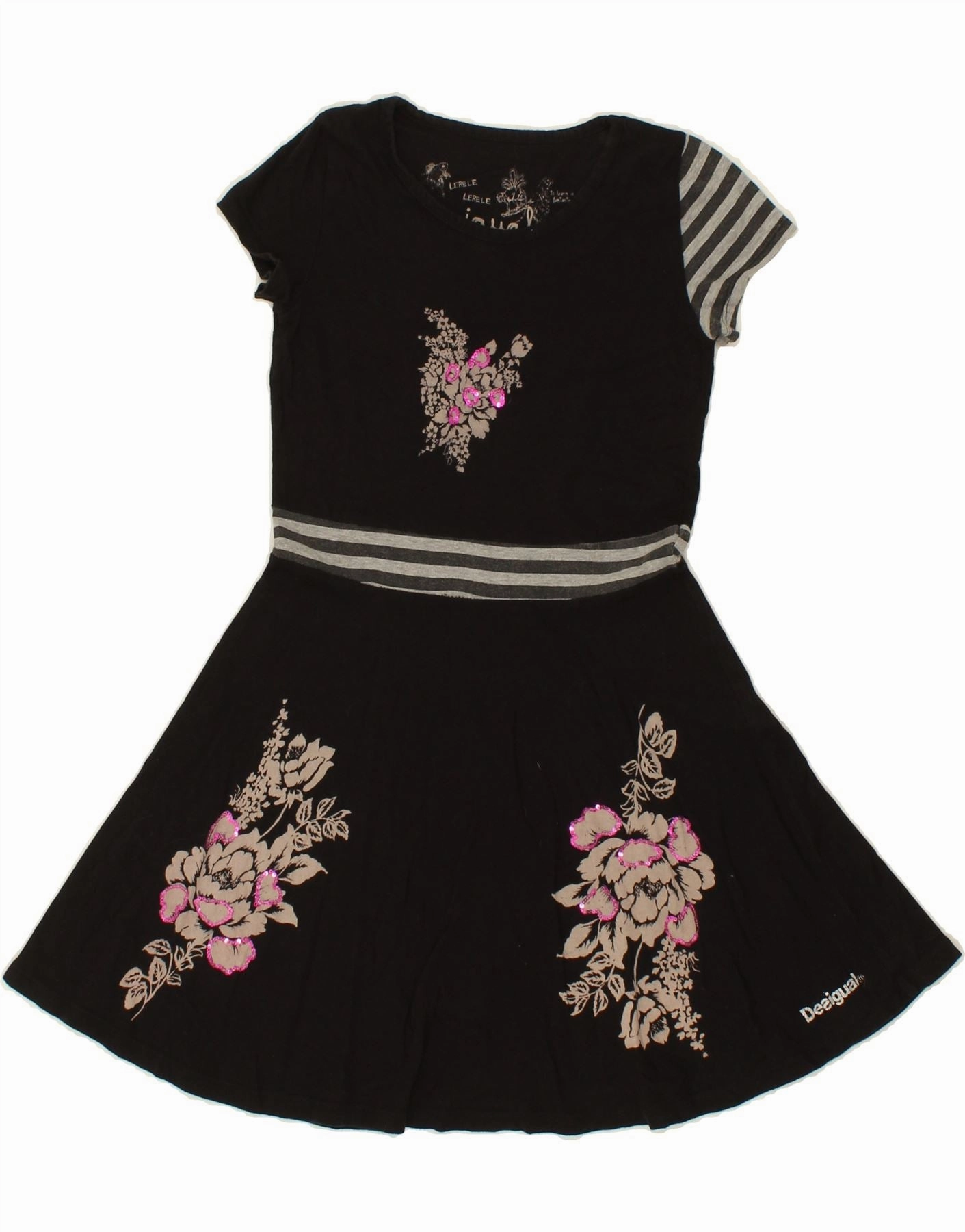 Relax Style DESIGUAL Girls Graphic A-Line Dress 11-12 Years Black Floral