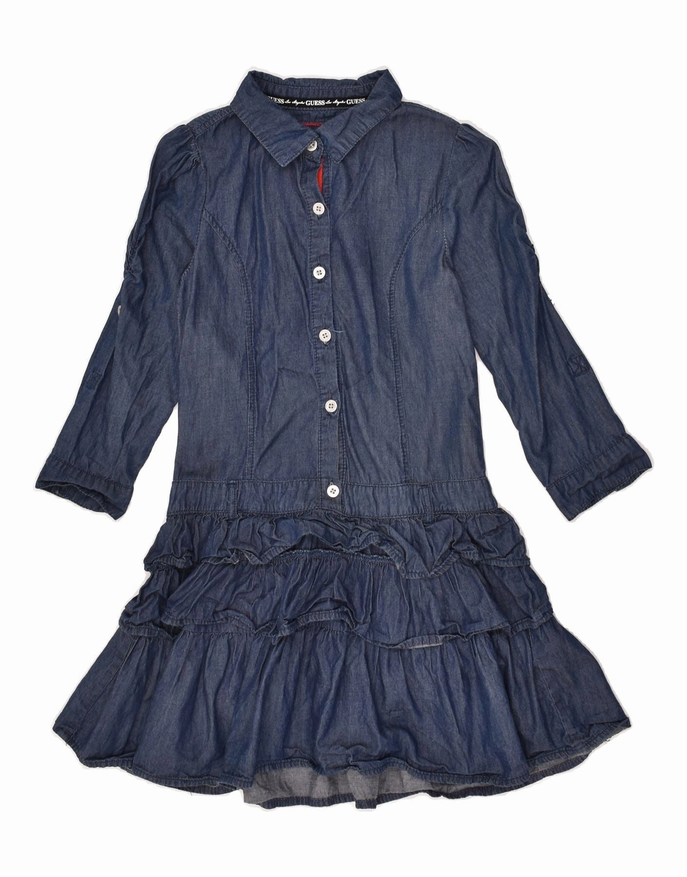 All Day Ready Versatile Piece GUESS Girls Ruffle Pullover Shirt Dress 15-16 Years Navy Blue Cotton