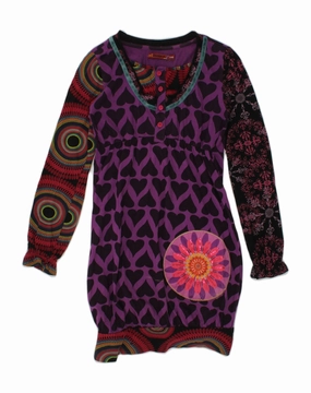 Relaxed Fit Chic formal attire DESIGUAL Girls Crazy Pattern Long Sleeve Bubble Dress 9-10 Years Purple
