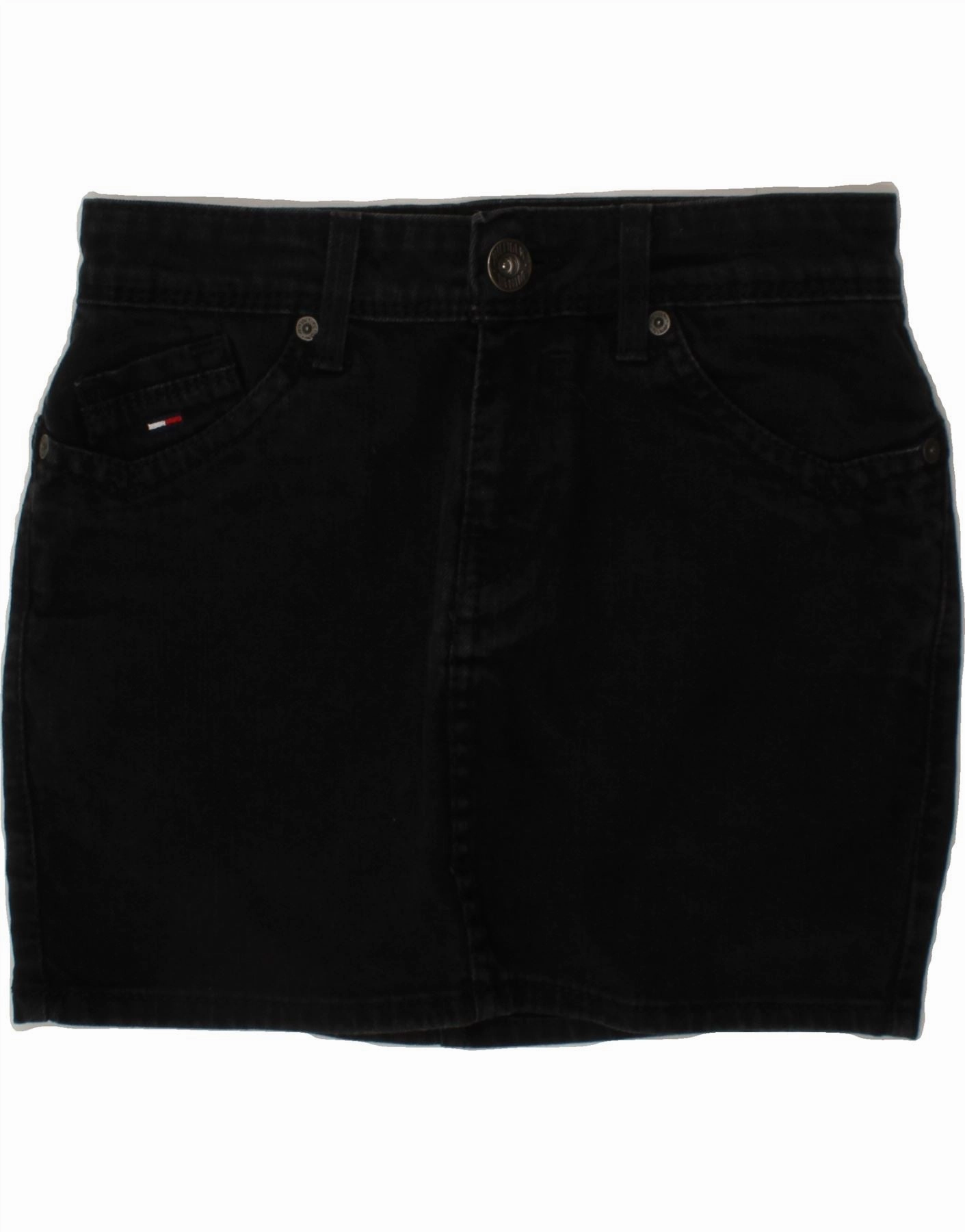 TOMMY HILFIGER Girls Denim Skirt 9-10 Years XS W26  Black Cotton Chill Base