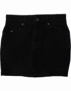 TOMMY HILFIGER Girls Denim Skirt 9-10 Years XS W26  Black Cotton Chill Base