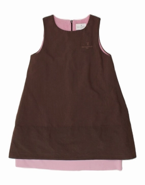 TRUSSARDI Girls Sleeveless A-Line Dress 6-7 Years Brown Colourblock Handmade Coastal Soft