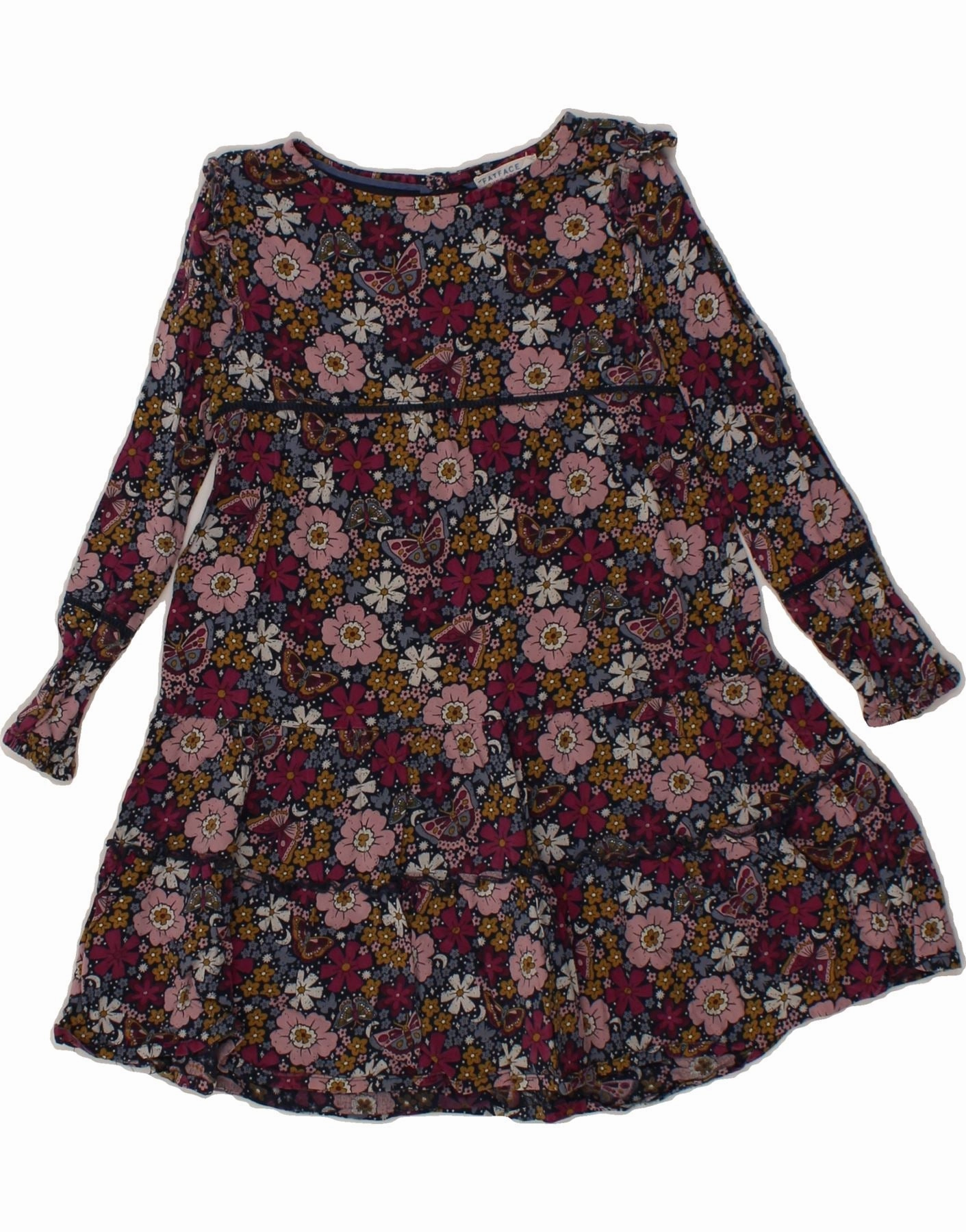 Soft fabric piece Calm Tone FAT FACE Girls Long Sleeve A-Line Dress 4-5 Years Multicoloured Floral