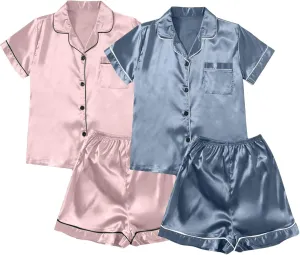 Comfy Button Up Pajamas for Women Set Short Sleeve Short Pants Ladies Pajamas Ice Silk Thin Spring Summer Sleepwear