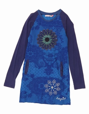 DESIGUAL Girls Graphic T-Shirt Dress 13-14 Years Navy Blue Paisley OdorControlTreatment