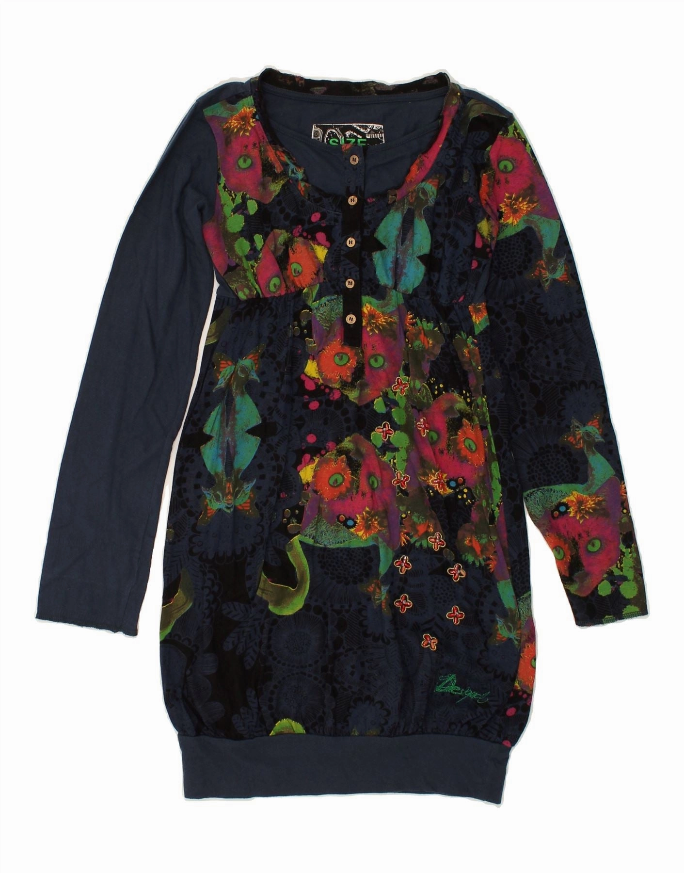 Poised Vibe Relaxed fit wear DESIGUAL Girls Bubble Dress 11-12 Years Navy Blue Floral