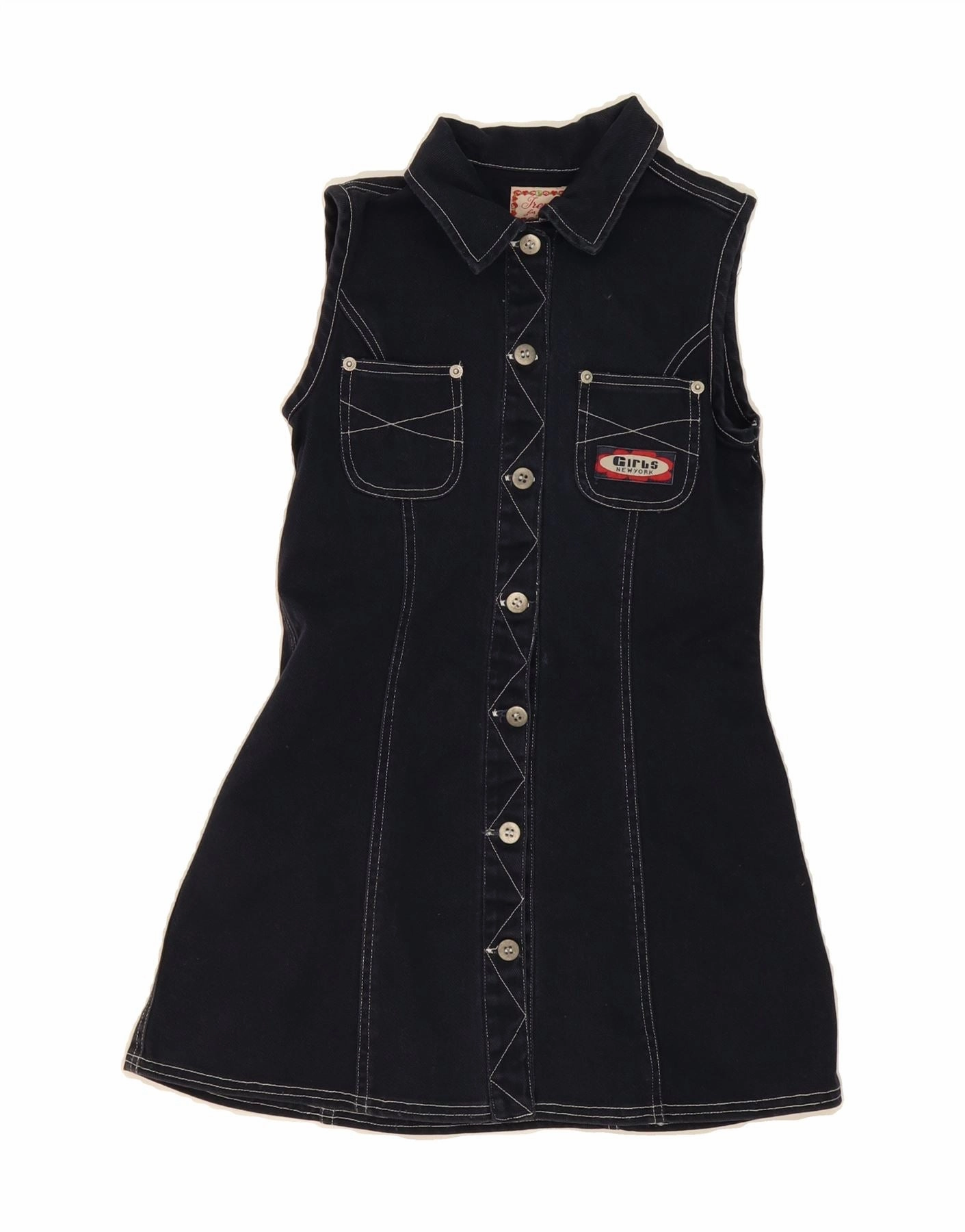 Smart Outfit Date Vibe VINTAGE Girls Sleeveless Denim Dress 9-10 Years Navy Blue Cotton
