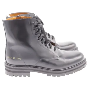 Anti   Slip Common Projects Lace-Up Combat Boots in Black Leather