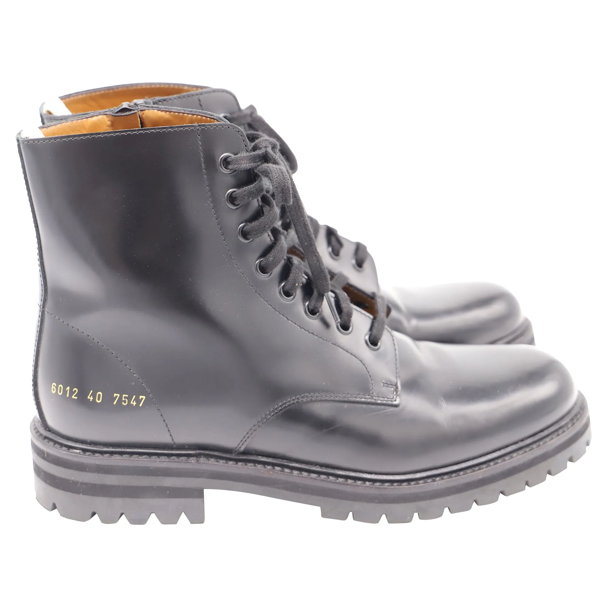 Anti   Slip Common Projects Lace-Up Combat Boots in Black Leather