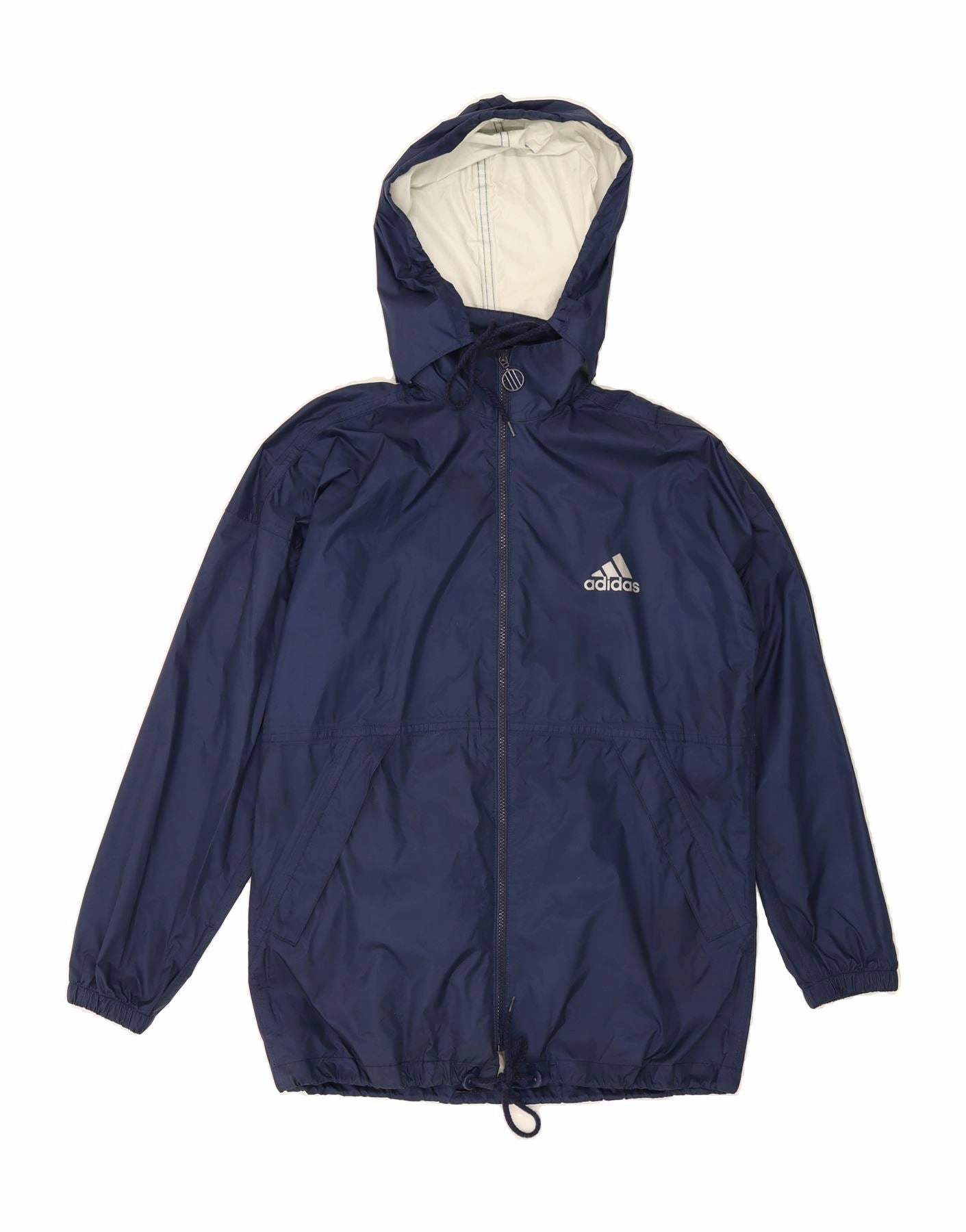 ADIDAS Boys Hooded Graphic Rain Jacket 15-16 Years Navy Blue Polyamide Desire