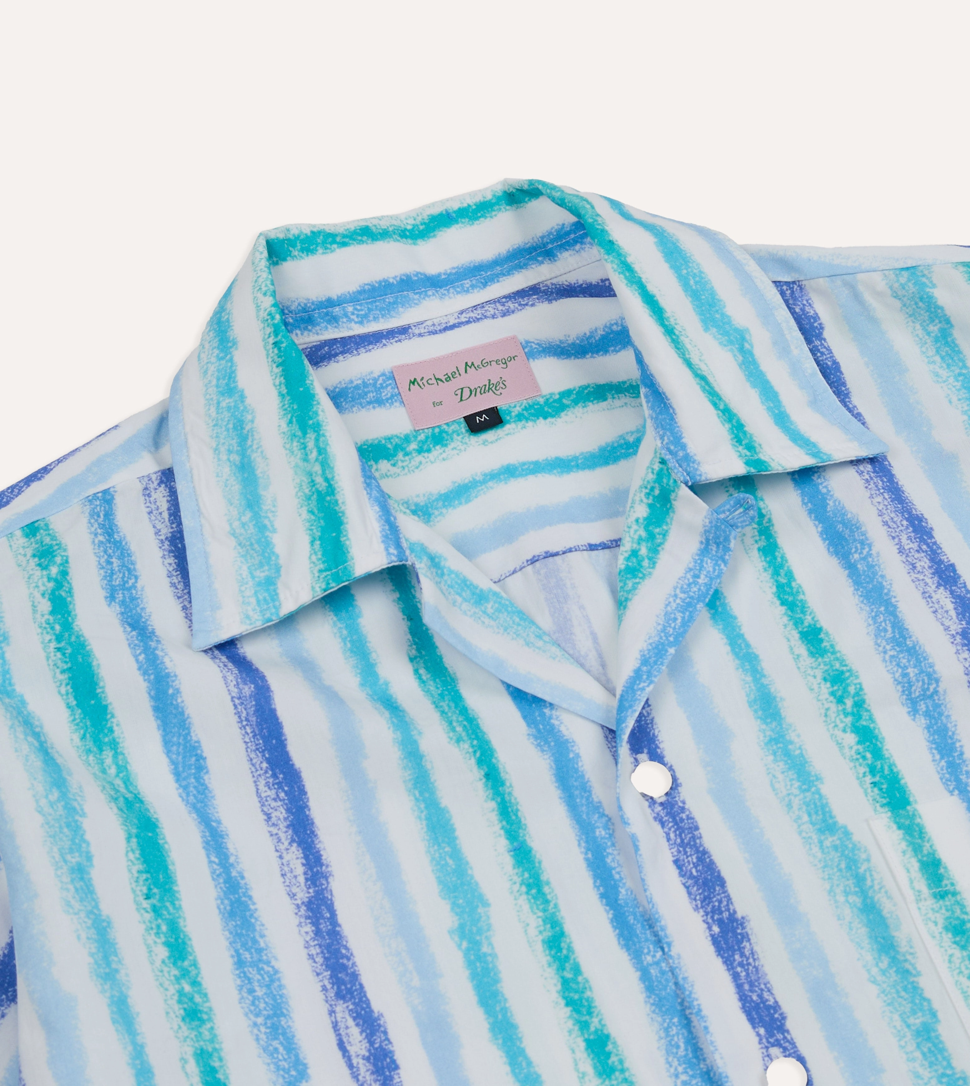 V-neck style Teen Fashion Michael McGregor for Drake's Stripe Camp Collar Shirt