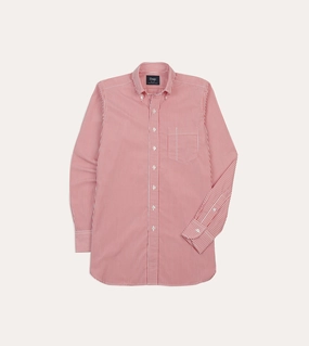Comfortable Wear Social Meetup Red Narrow Stripe Cotton Poplin Button-Down Shirt
