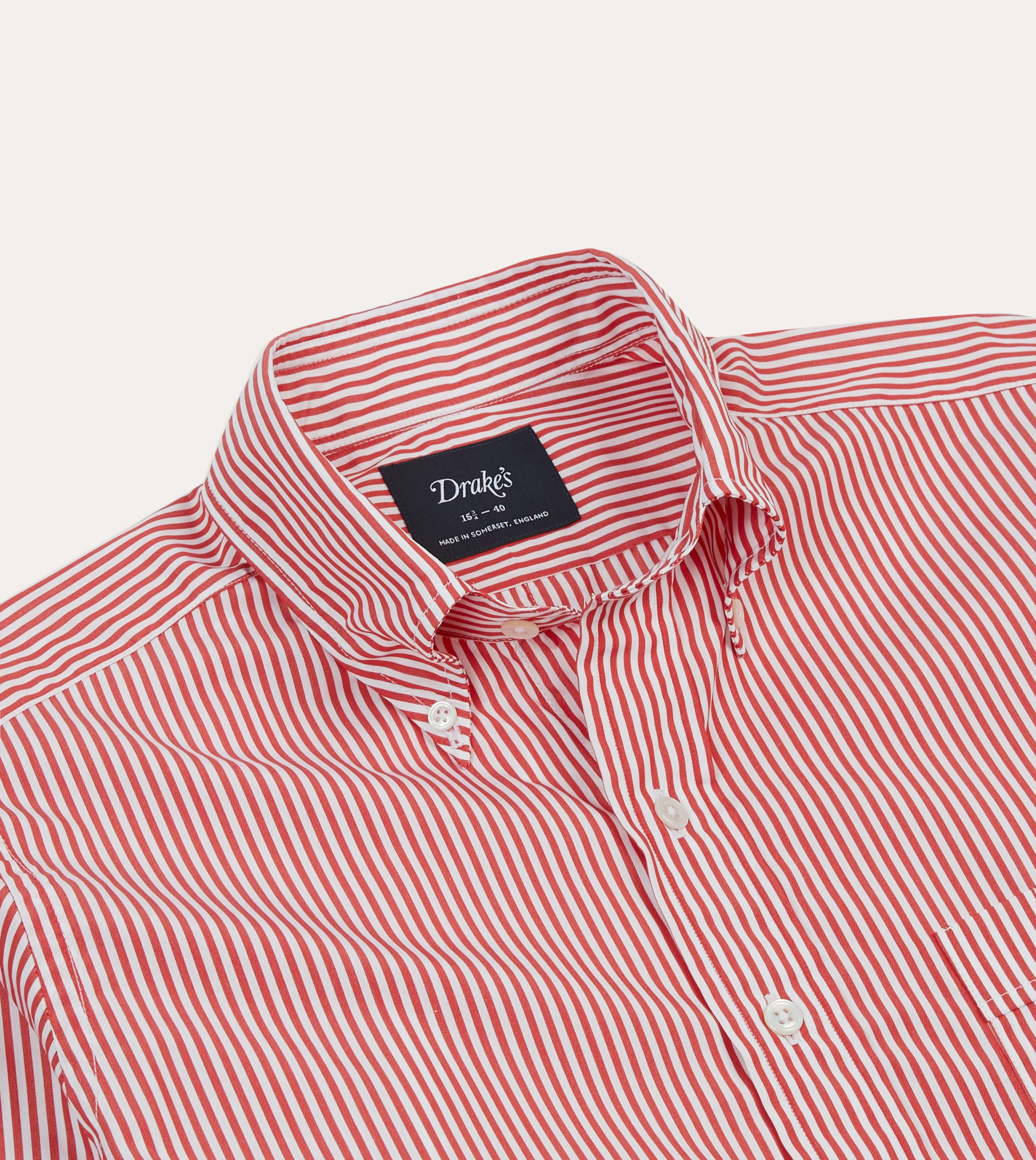 Red Narrow Stripe Cotton Poplin Button-Down Shirt Weekend Casual Wardrobe Essential