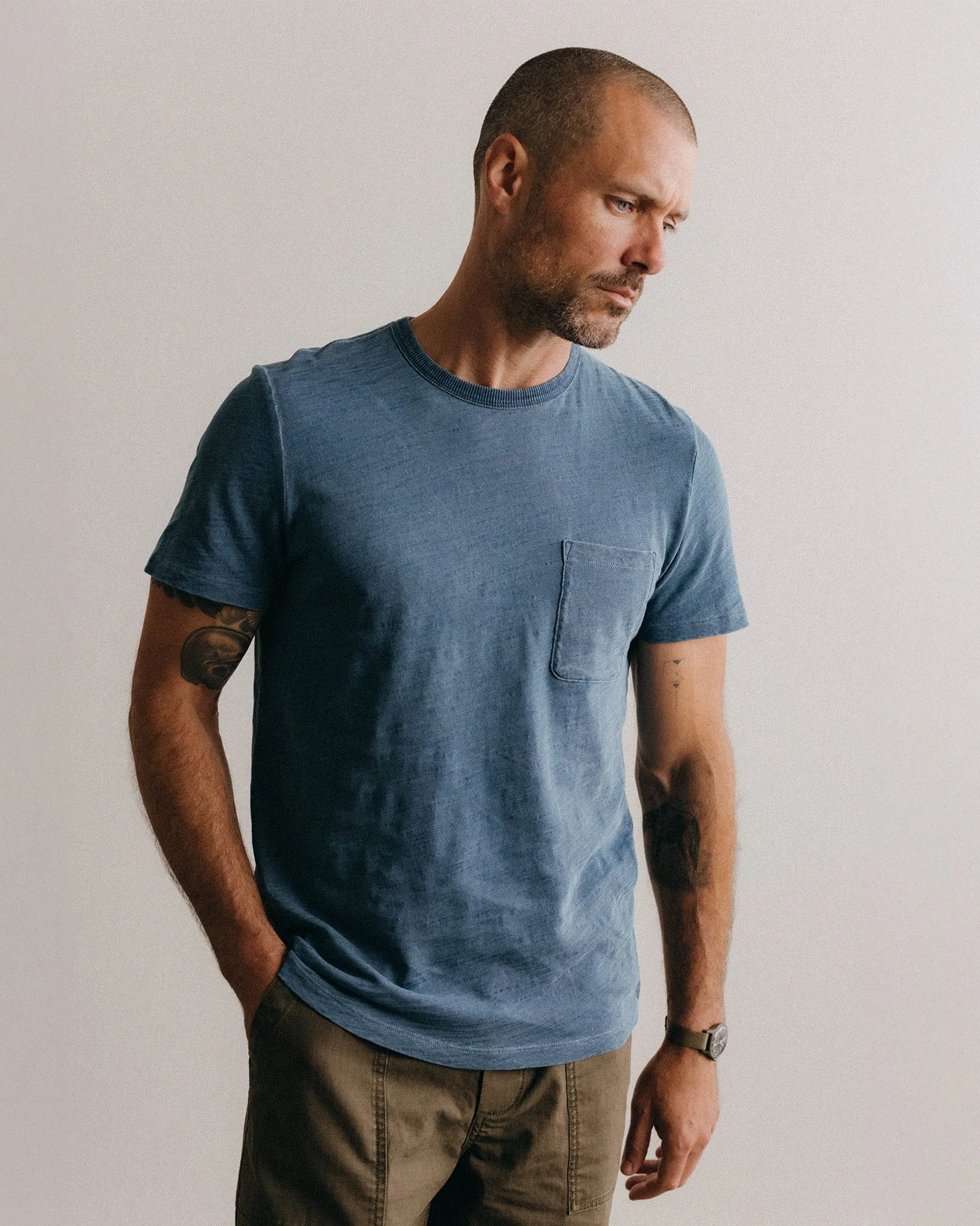 The Organic Cotton Tee in Washed Indigo Minimal Outfit Durable Knit Structure