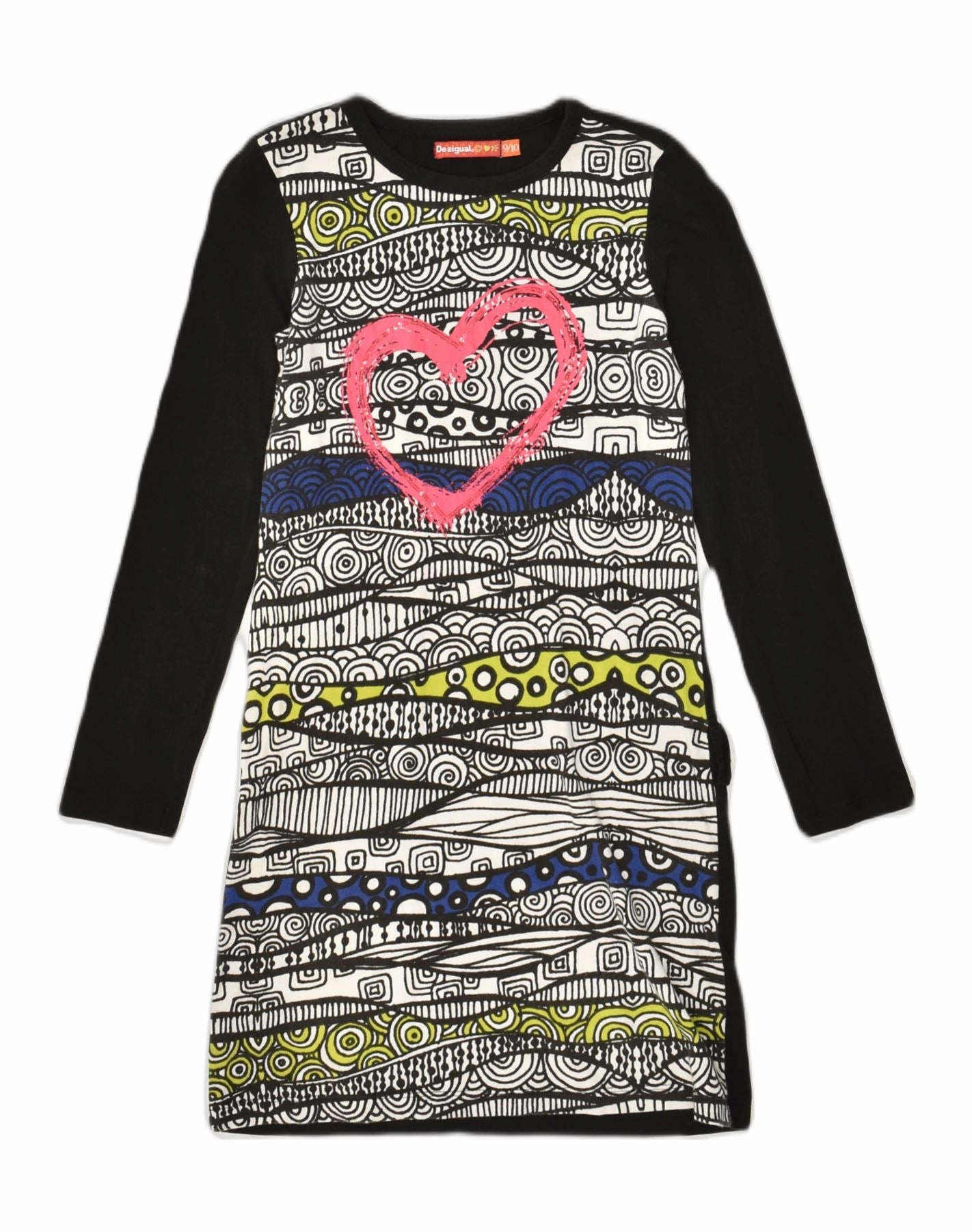 Low Key DESIGUAL Girls Crazy Pattern Basic Dress 9-10 Years  Black Geometric