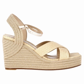Contoured Control Jimmy Choo Dellena Espadrille Wedge Sandals in Beige Raffia