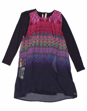 DESIGUAL Girls Abstract Pattern A-Line Dress 13-14 Years Navy Blue Soft and Chic Beach Moment