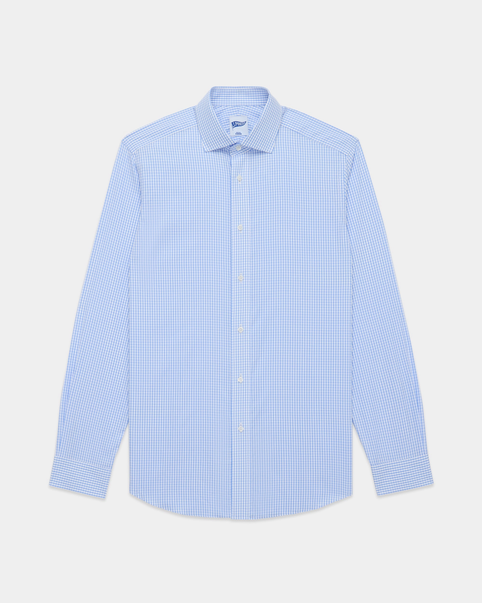 Light Blue Check Spread Collar Dress Shirt - Trim Fit Relaxed Style