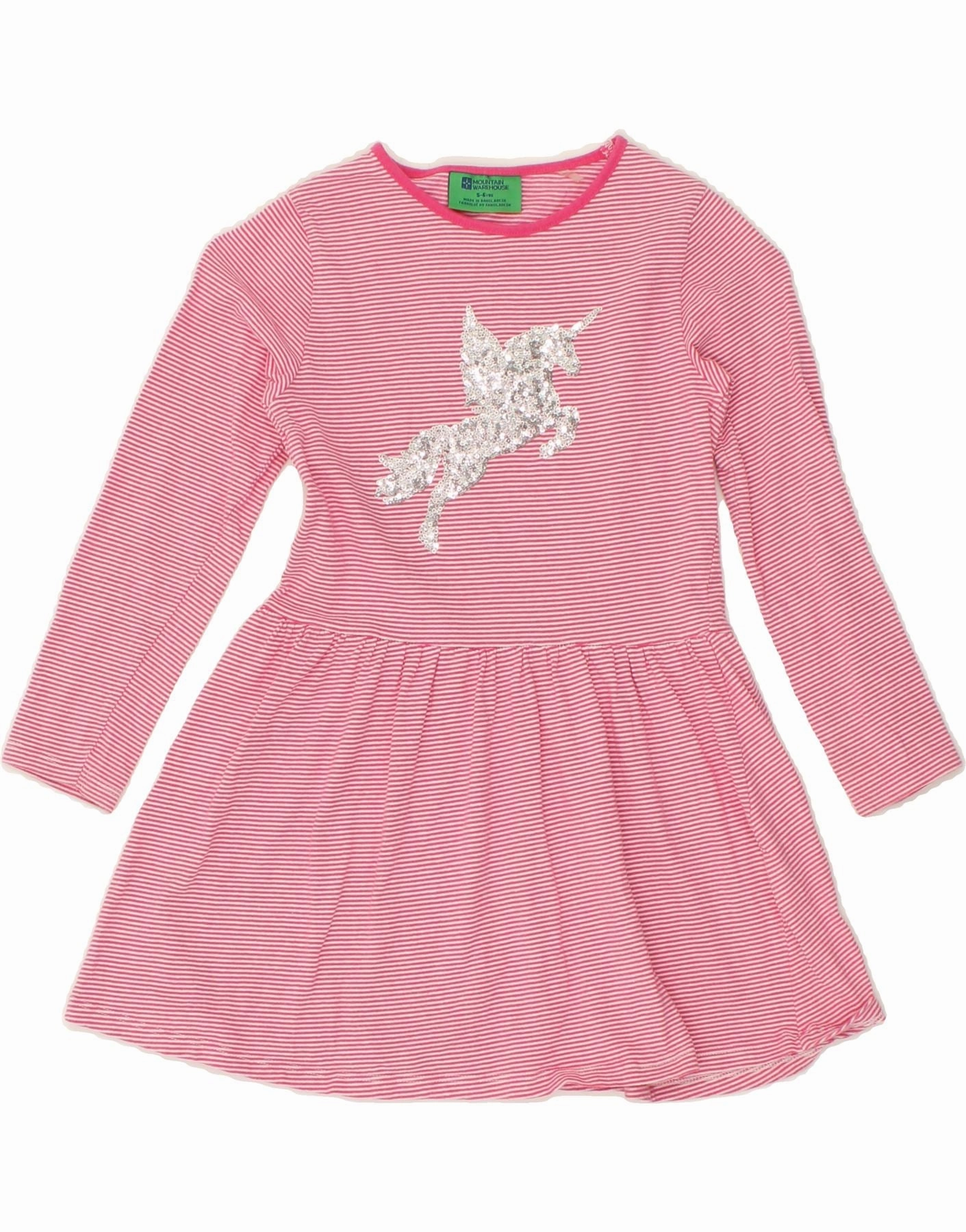 packable MOUNTAIN WAREHOUSE Girls Graphic Long Sleeve A-Line Dress 5-6 Years Pink