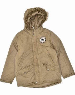 CONVERSE Boys All Star Hooded Windbreaker Jacket 10-11 Years Medium  Brown Thermoregulating Insulation