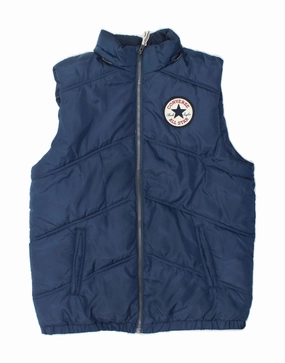 CONVERSE Boys Chuck Taylor Padded Gilet 13-14 Years XL Navy Blue Polyester Windproof Outer Layer Range