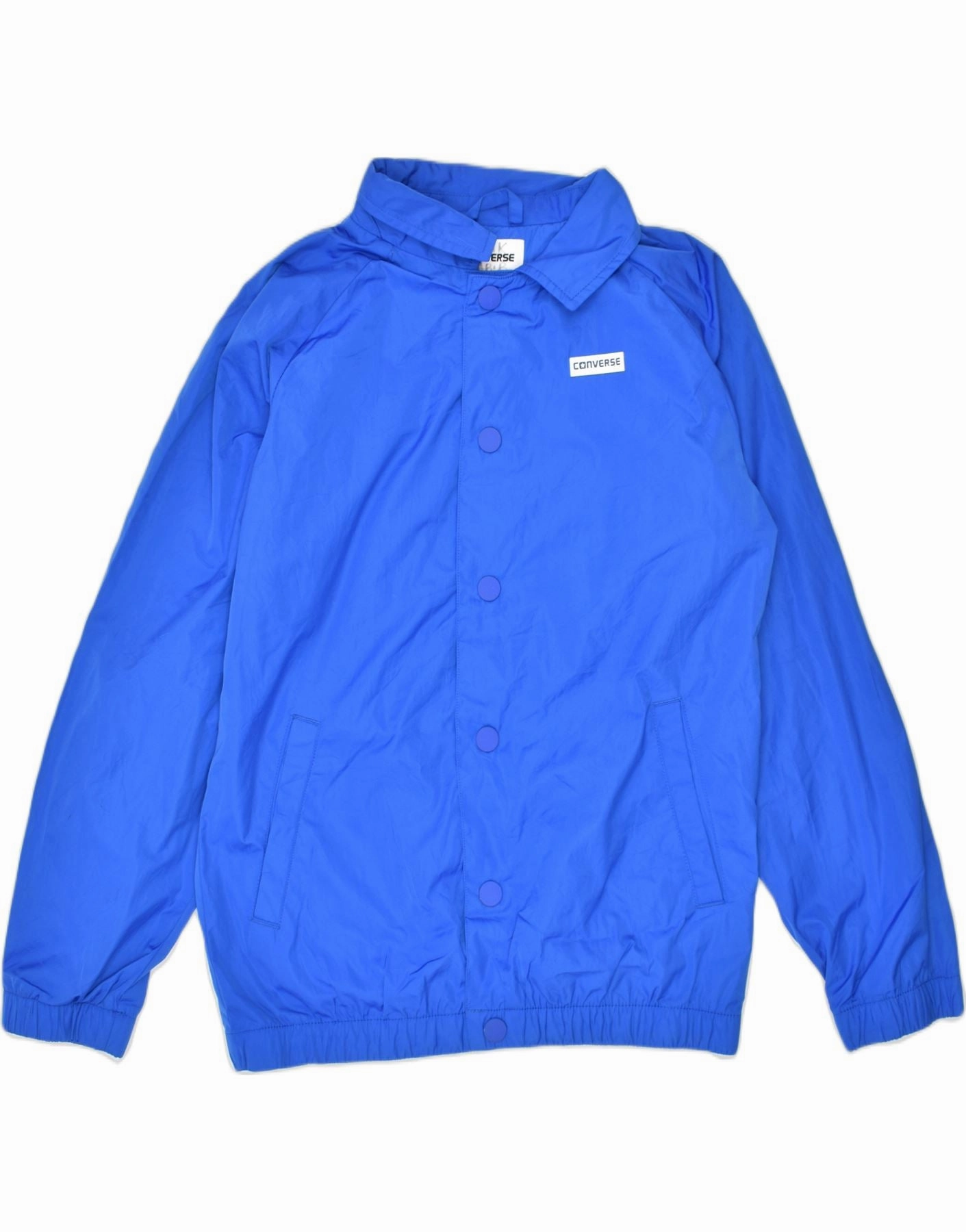 CONVERSE Boys Graphic Bomber Jacket 10-11 Years Medium Blue Nylon Magnetism Flexible Hem