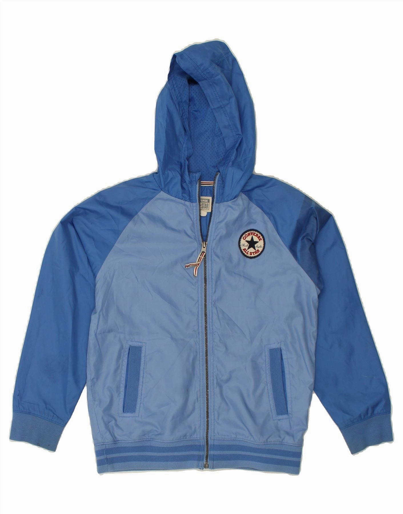 CONVERSE Boys Hooded Rain Jacket 12-13 Years Large Blue Polyester rainy - day gear