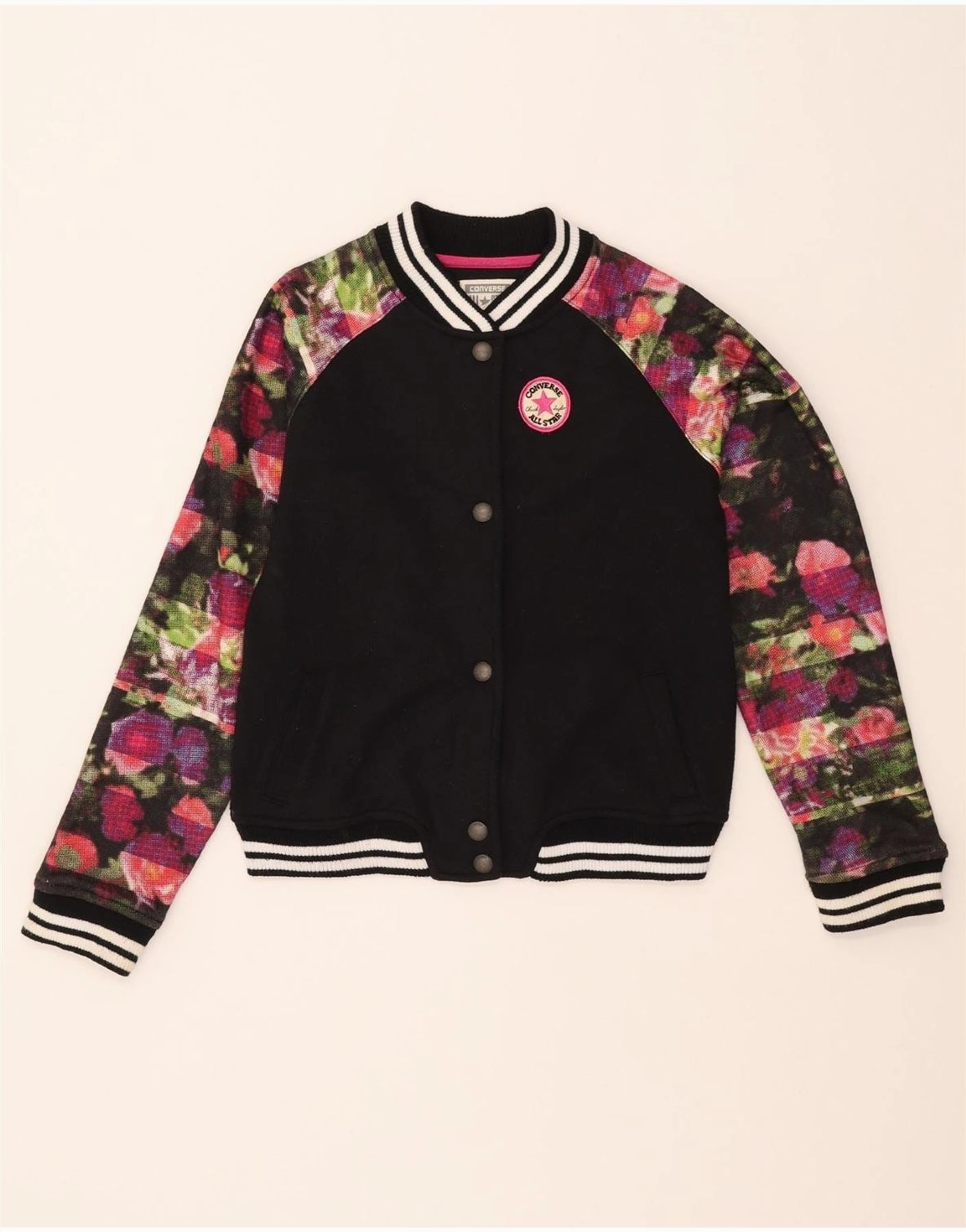 CONVERSE Boys Varsity Jacket 13-14 Years XL  Black Floral Polyester Morning Chill Base-layer