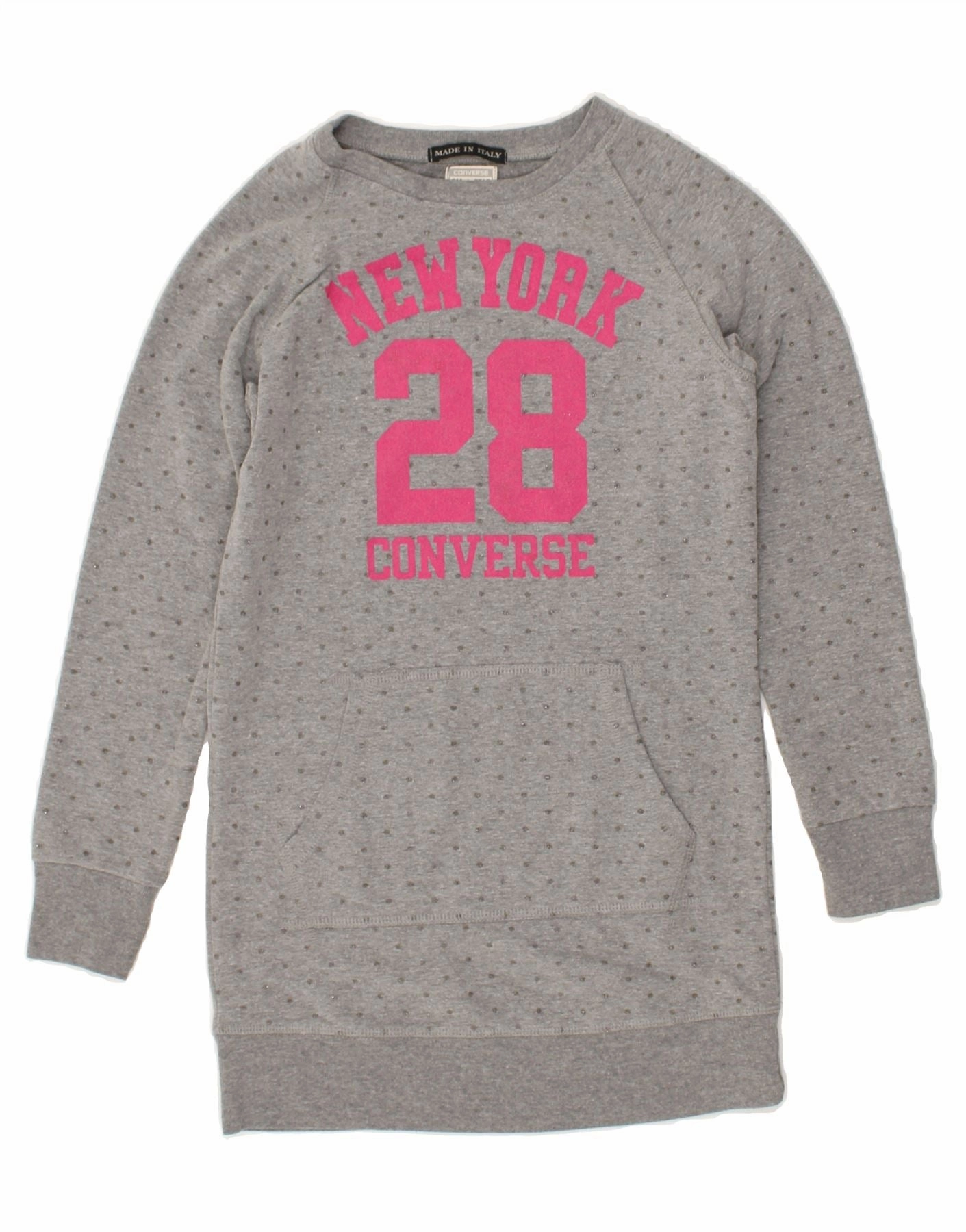 Natural Tones CONVERSE Girls Long Sleeve Graphic Jumper Dress 11-12 Years Grey Spotted