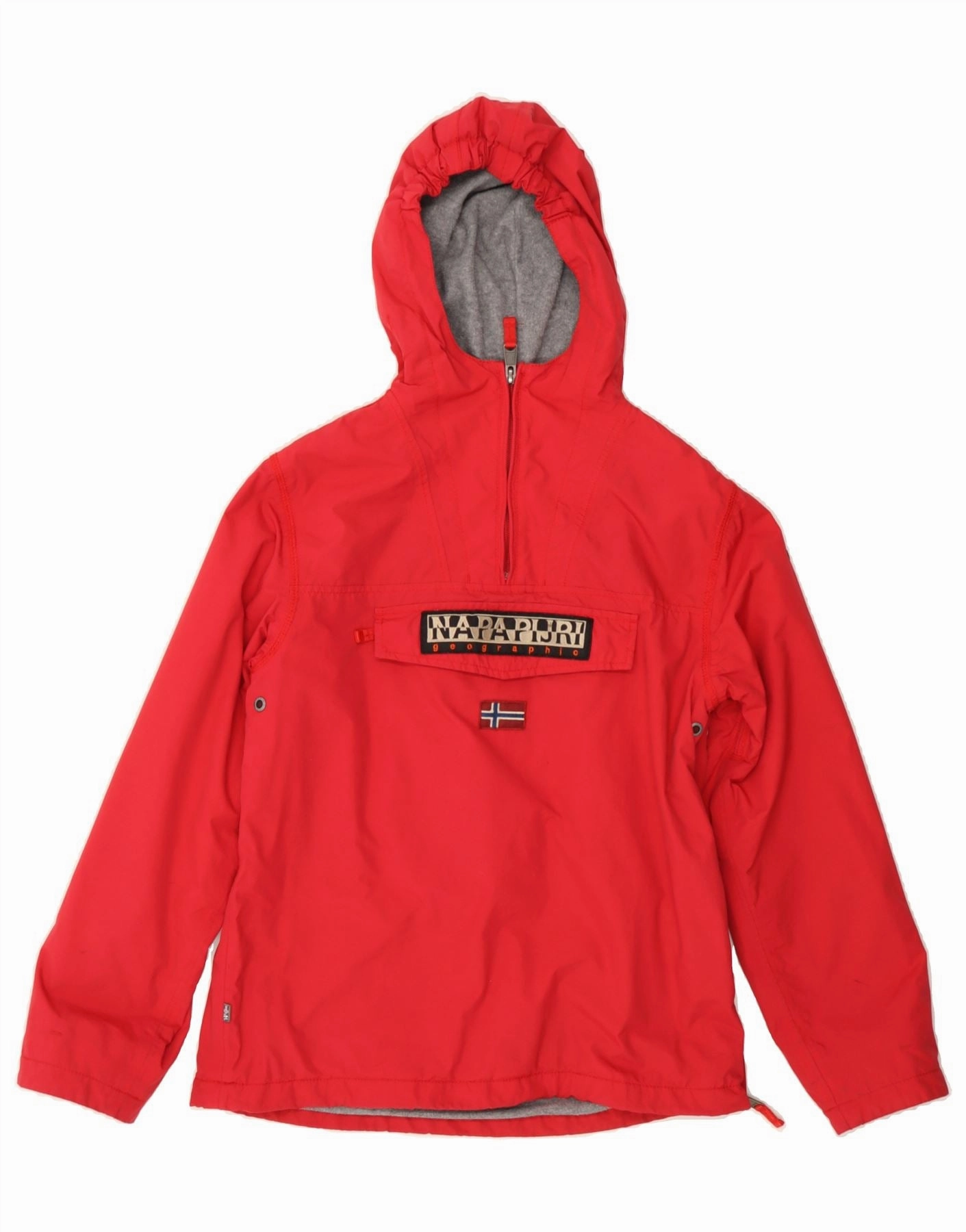 NAPAPIJRI Boys Graphic Hooded Anorak Jacket 13-14 Years Red Polyamide StretchFit Fabric Technology