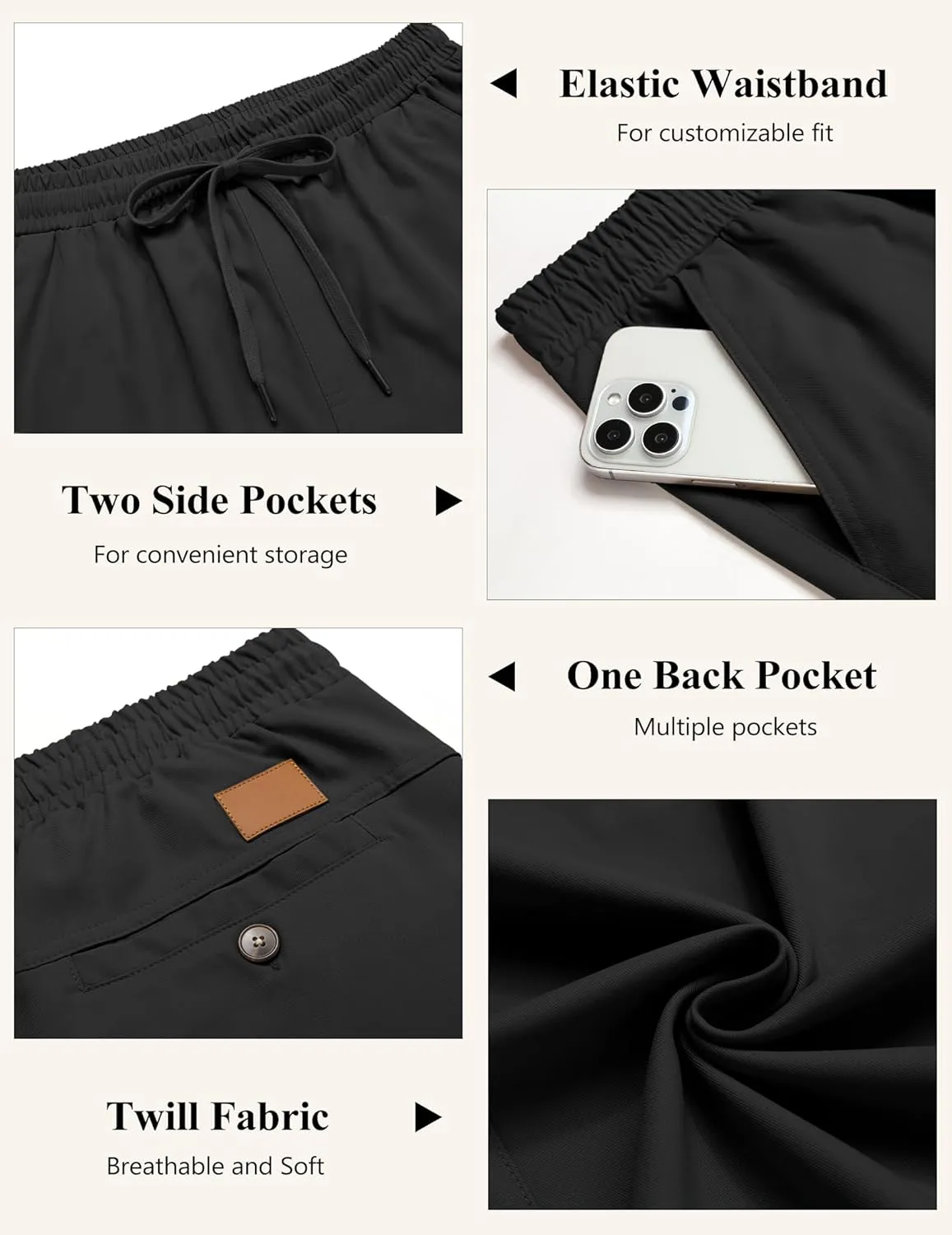 COOFANDY Mens Casual Pants Elastic Waist Chino Pants Lightweight Drawstring Pants with Pockets