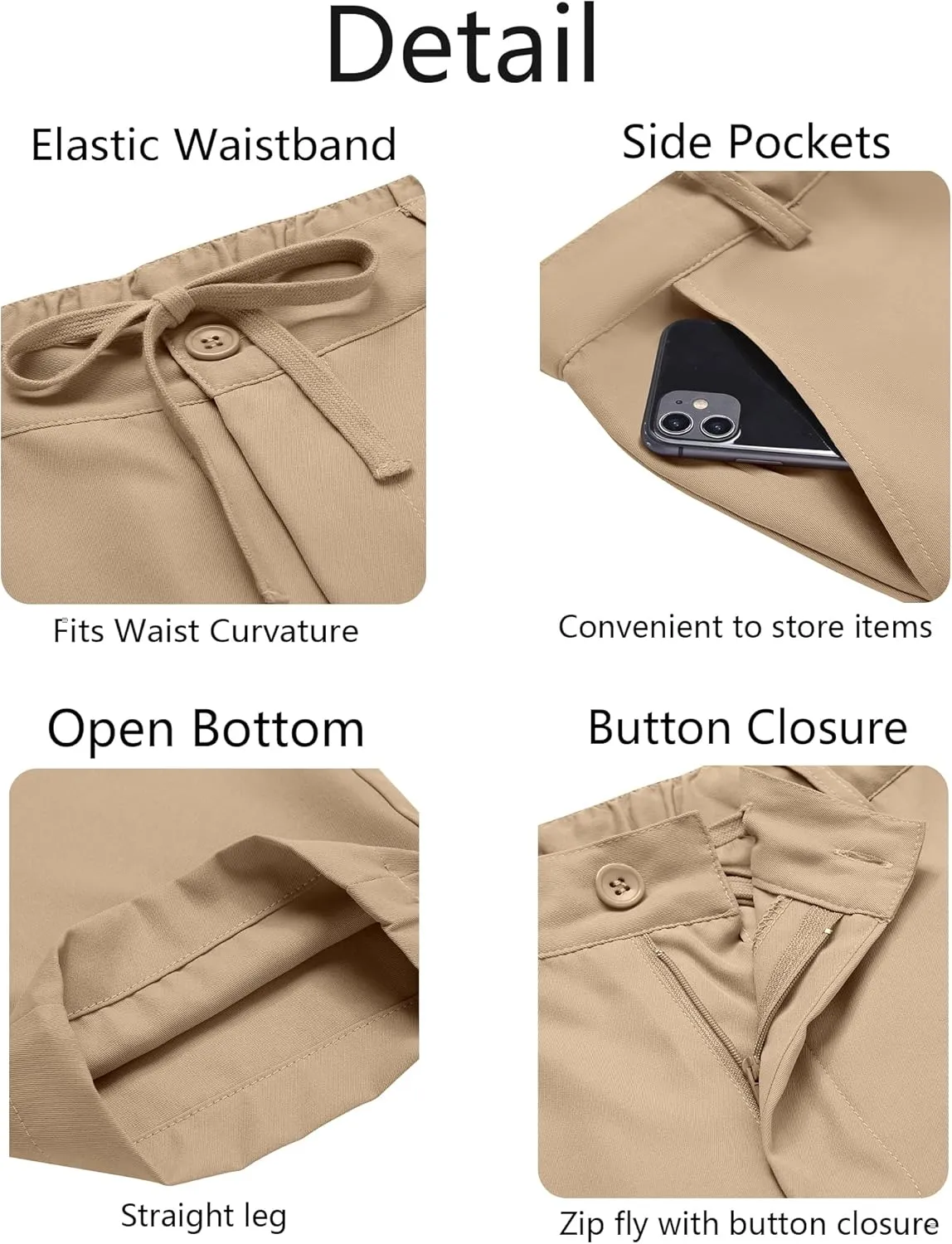 COOFANDY Men's Chino Pants Relaxed Fit Elastic Waist Basic Flat Front Drawstring Casual Pants