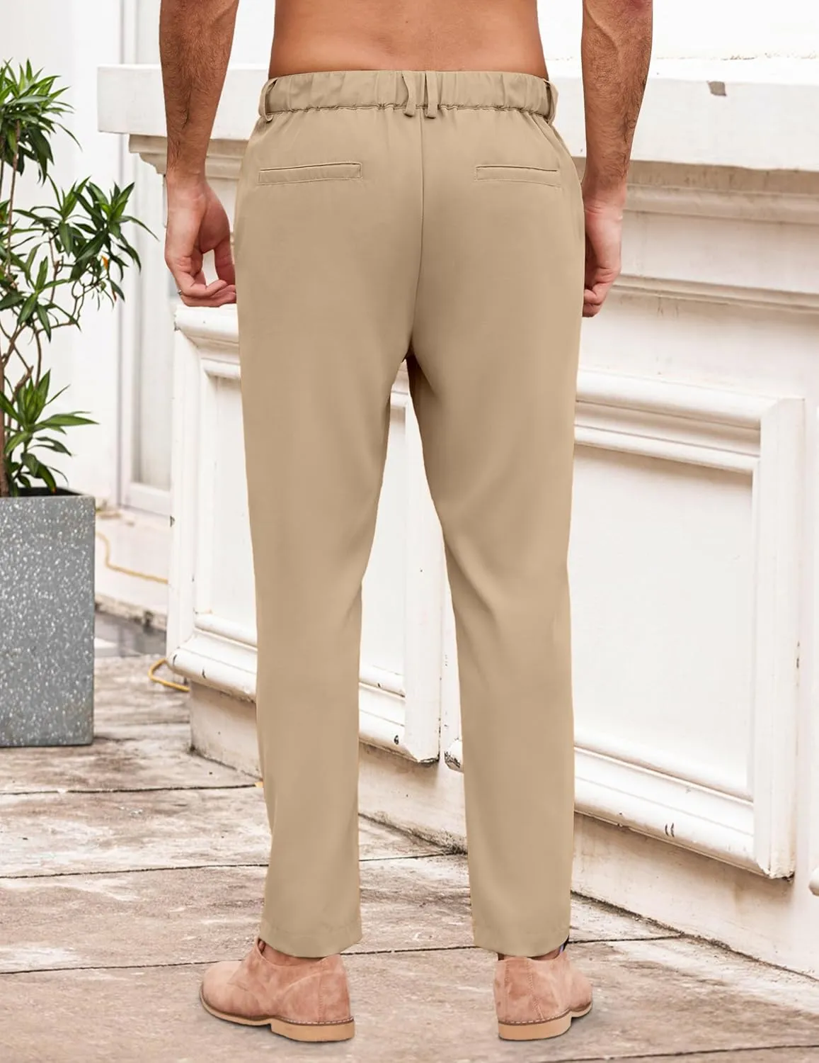 COOFANDY Men's Chino Pants Relaxed Fit Elastic Waist Basic Flat Front Drawstring Casual Pants